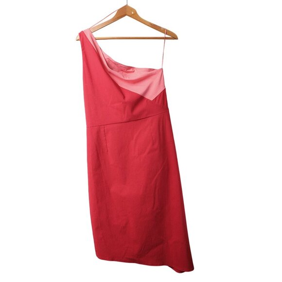 Lipsy London One-Shoulder Red Sheath Dress Asymmetrical-Pleat Cutout Stretch 12 - Picture 4 of 12
